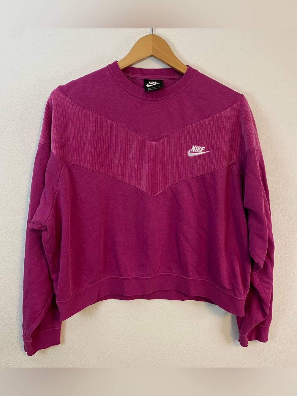 Nike Sportsman Rib Panel Crewneck Sweatshirt Pink Womens Large